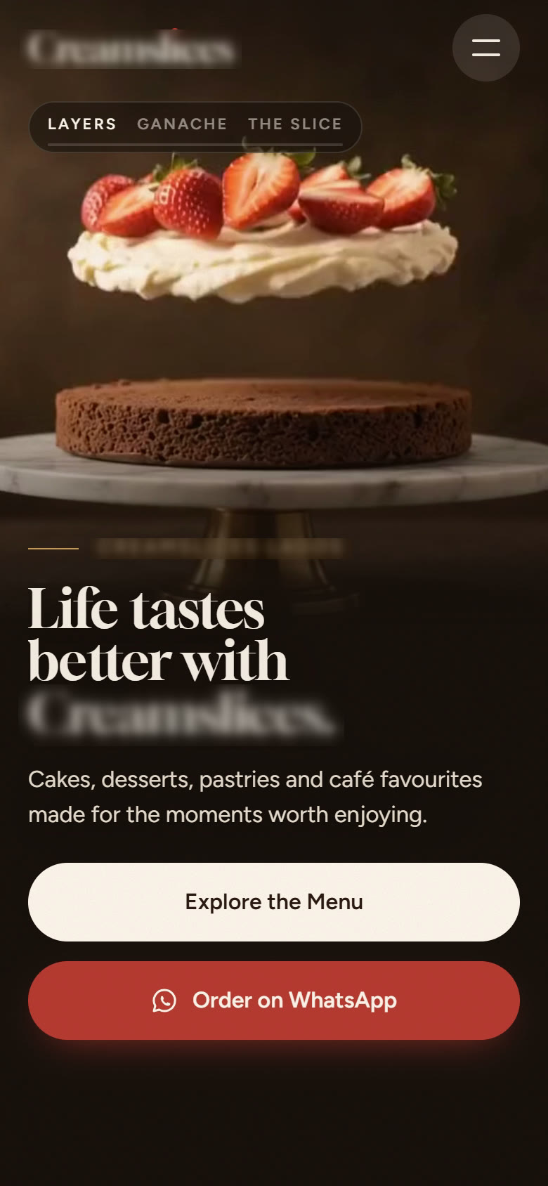 The same website on a phone, with the brand name hidden.